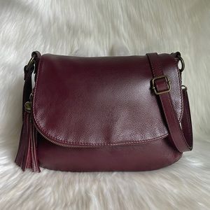 Vera Pelle Burgundy Leather Flap Crossbody